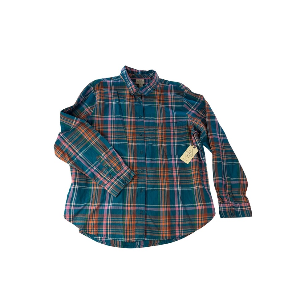 St. John's Bay Button Down Shirt Womens XXL Classic Shirt Plaid Cotton NWT